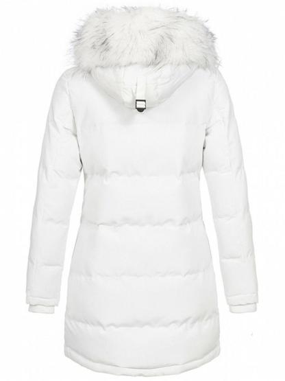 Women's Winter Solid Color Mid-Length Zip up Hooded Coat