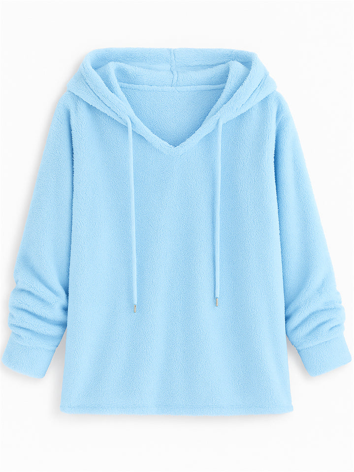 Women's Autumn Solid Color Fleece Pullover Long Sleeve Hoodie