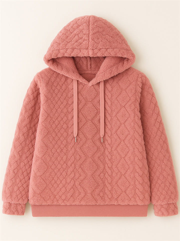 Women's Autumn Solid Color Jacquard Long-sleeved Pullover Fleece Hoodies