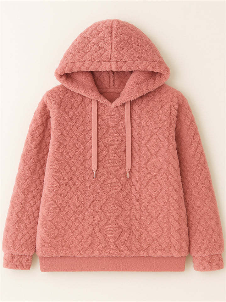 Women's Autumn Solid Color Jacquard Long-sleeved Pullover Fleece Hoodies