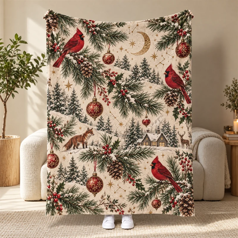 Christmas woodland cardinal flannel blanket