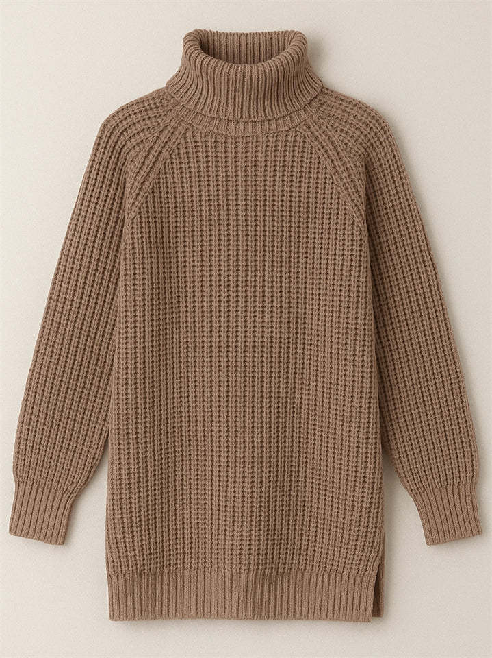 Women's Solid Color Turtleneck Split Hem Long Sleeve Knitted Sweaters