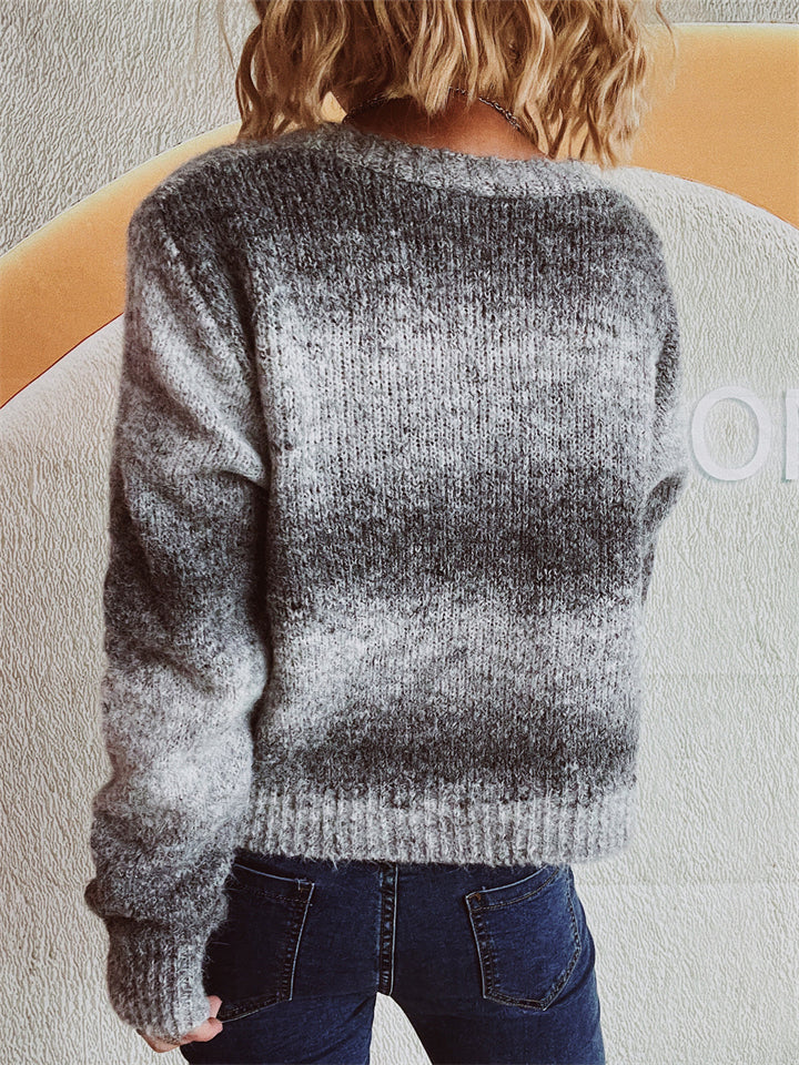 Trendy Gradient Color Long Sleeve Cardigan Sweaters for Women