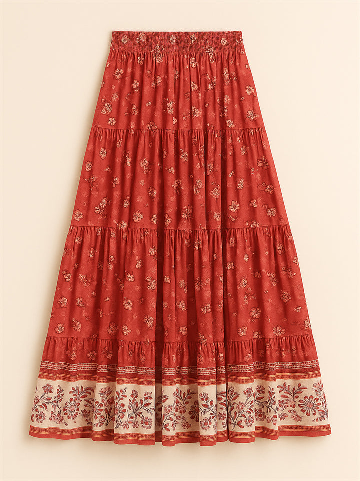 Women's Holiday Style Floral Printed Elastic High Waist Skirts