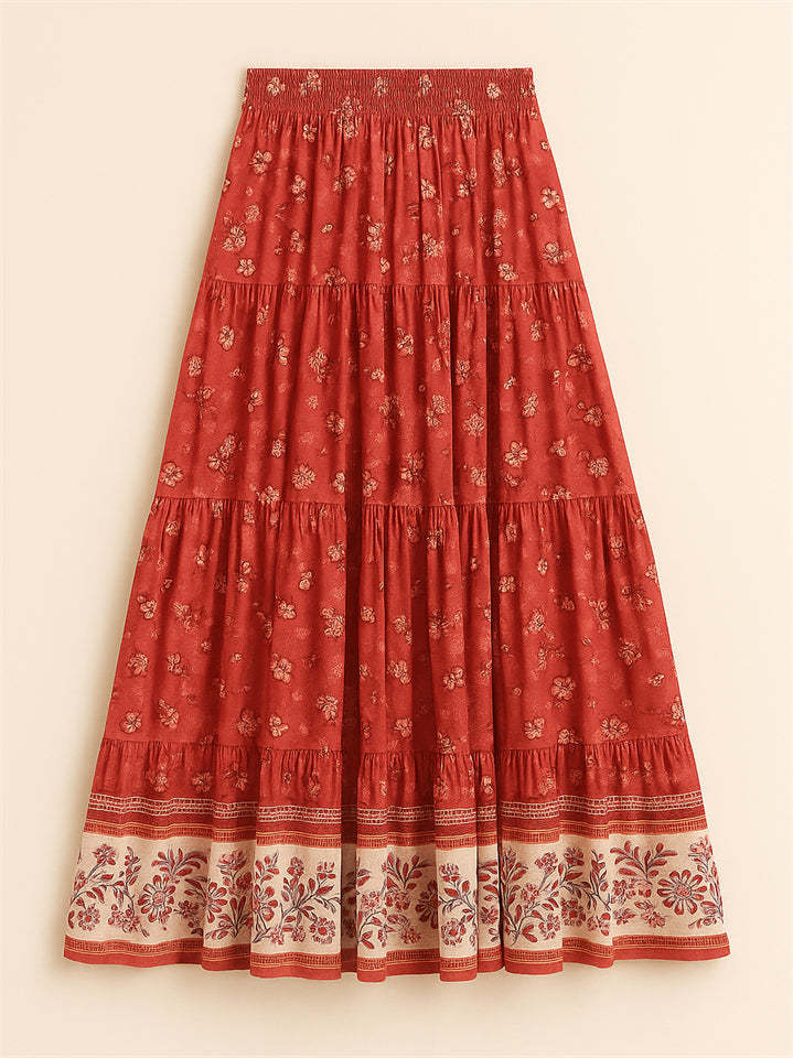 Women's Holiday Style Floral Printed Elastic High Waist Skirts