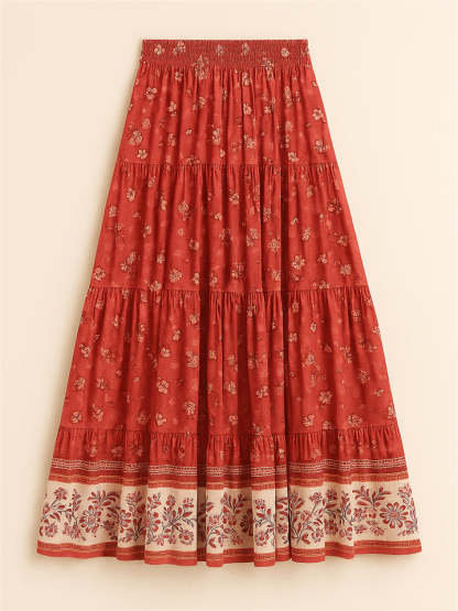 Women's Holiday Style Floral Printed Elastic High Waist Skirts