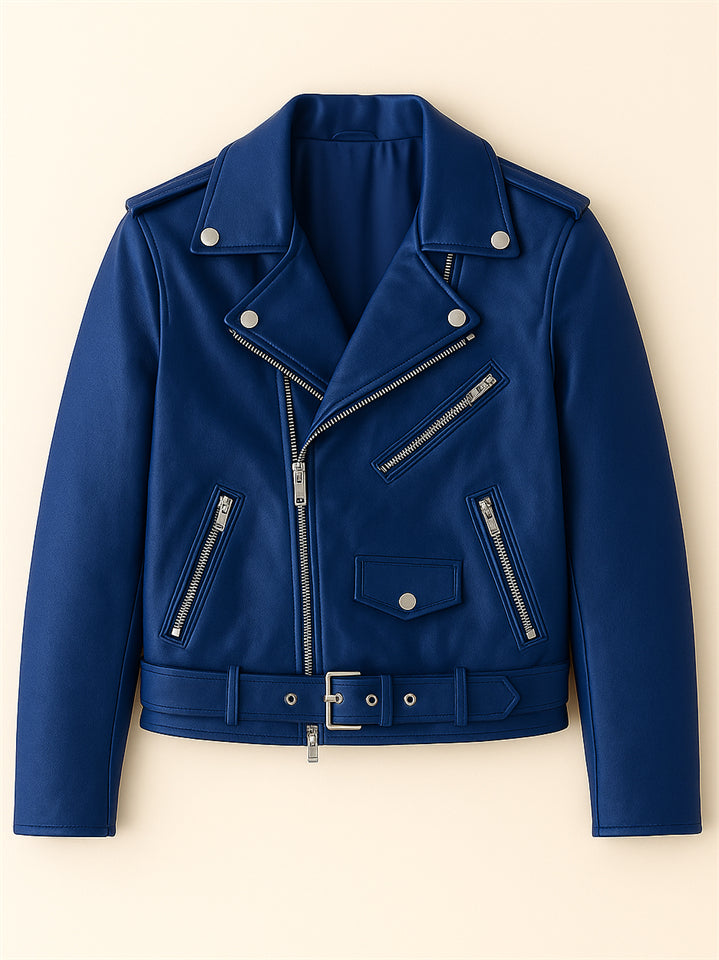 Trendy Solid Color PU Leather Zip Up Motorcycle Jacket for Women