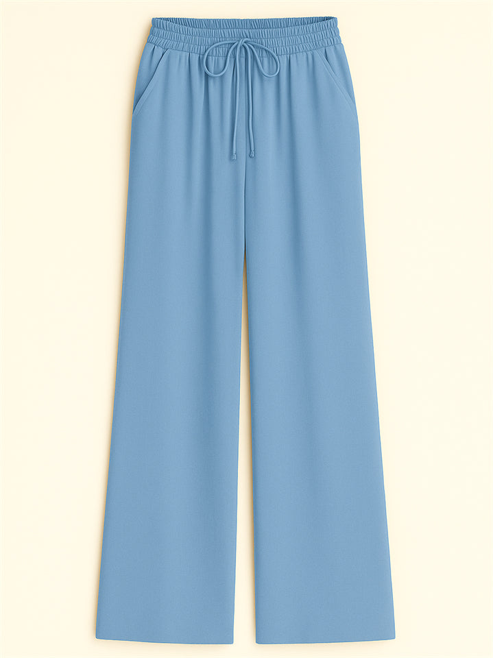 Women's High Waist Solid Color Drawstring Wide Leg Flared Pants