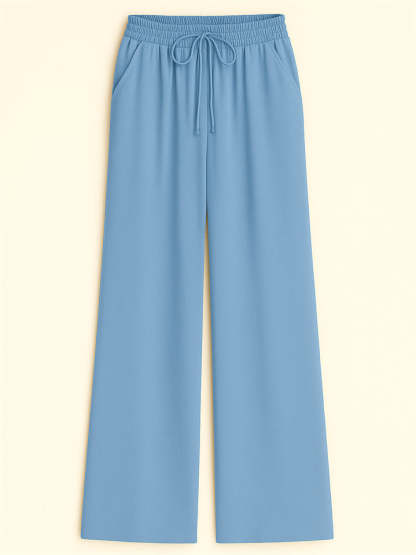 Women's High Waist Solid Color Drawstring Wide Leg Flared Pants