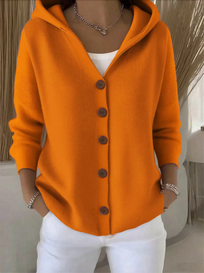 Autumn Candy Color Button Up Long Sleeve Hooded Sweaters for Women