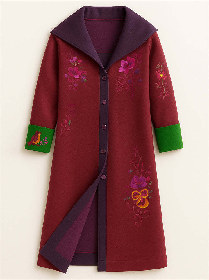 Women's Vintage Floral Printed Button Up Long Sleeve Coat