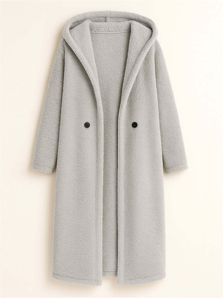 Women's Winter Solid Color Single Breasted Hooded Cardigan Coats