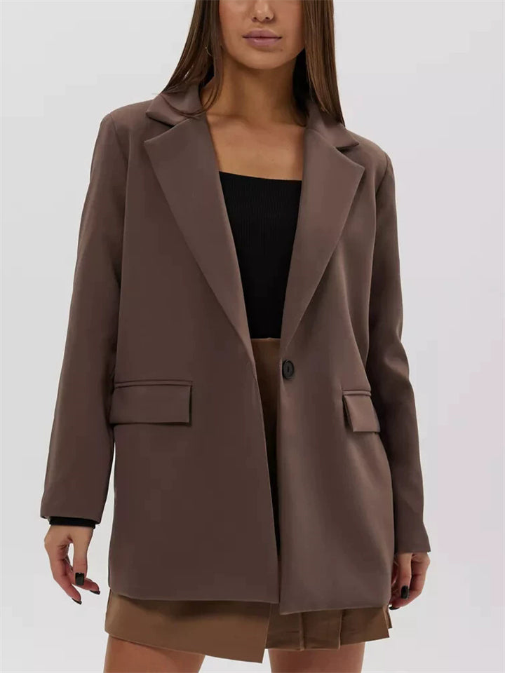 Women's Elegant Autumn Solid Color Single Breasted Suit Collar Jacket