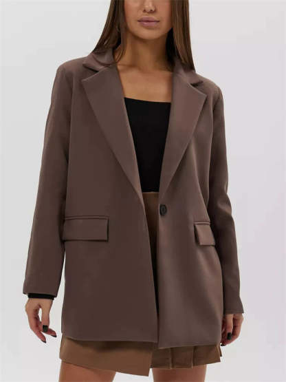 Women's Elegant Autumn Solid Color Single Breasted Suit Collar Jacket