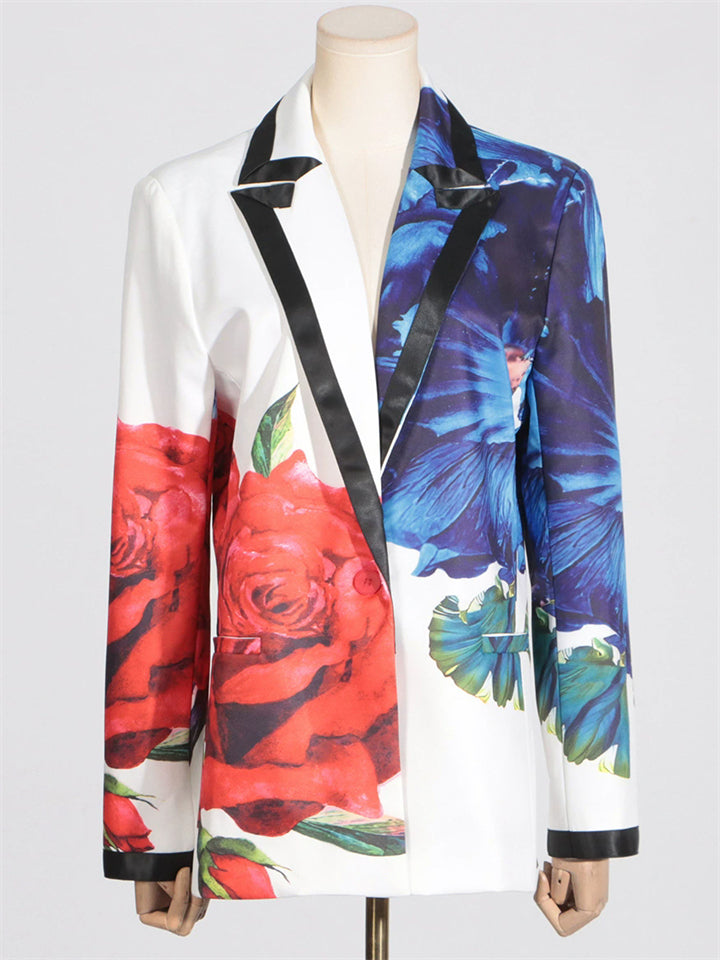 Ladies' Trendy V-Neck Floral Print Suit Jacket & Flared Pants Set