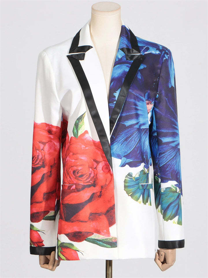 Ladies' Trendy V-Neck Floral Print Suit Jacket & Flared Pants Set