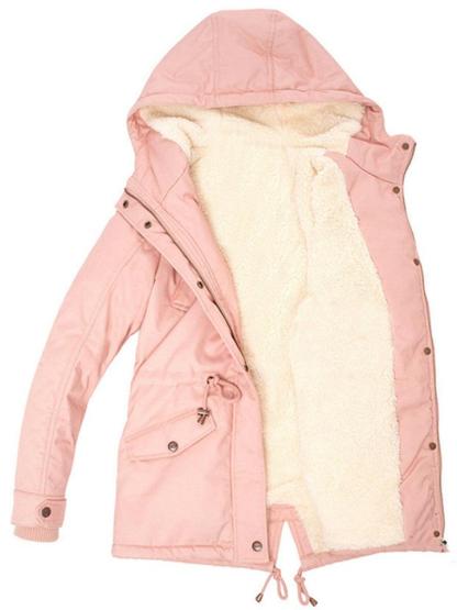 Women's Warm Comfy Faux Fur Lining Drawstring Waist Hooded Coat