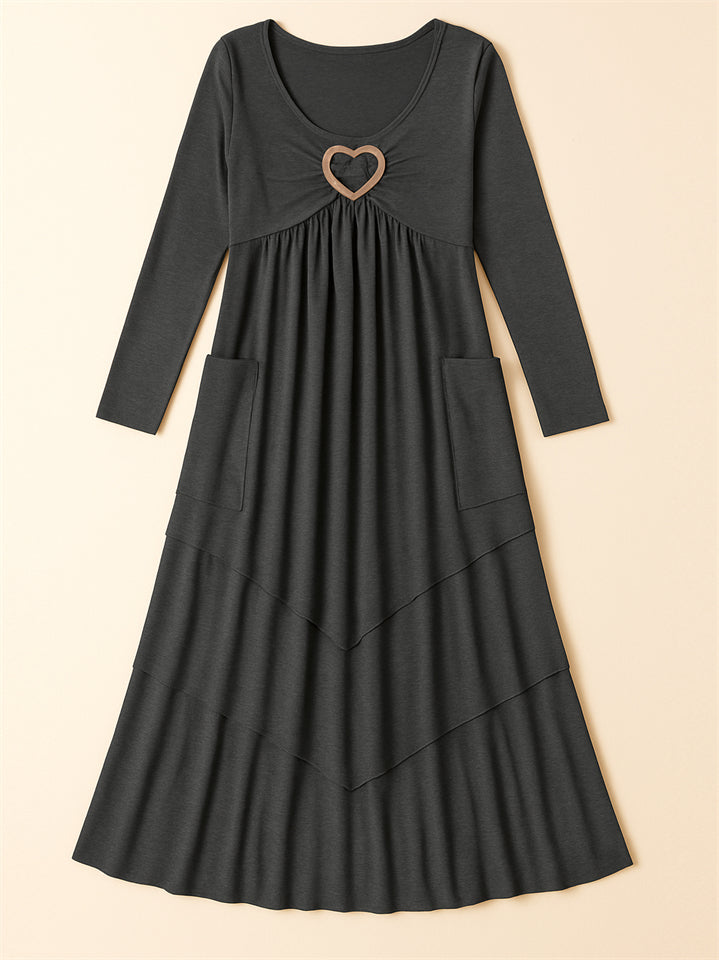 Ladies' Autumn Solid Color Pleated High Waist Multi Layers Dresses