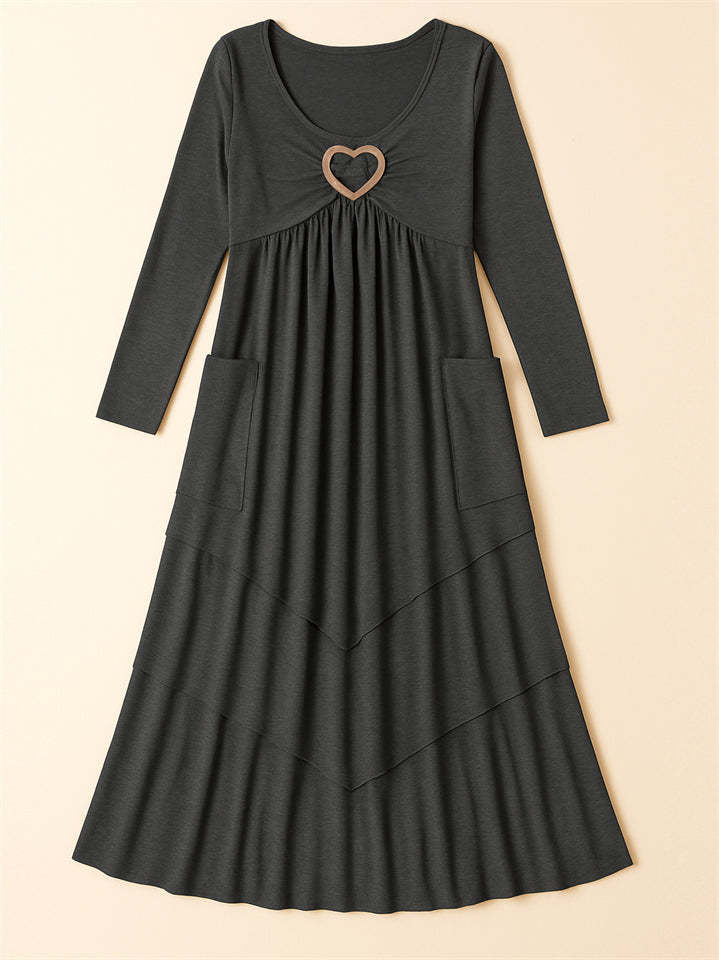 Ladies' Autumn Solid Color Pleated High Waist Multi Layers Dresses