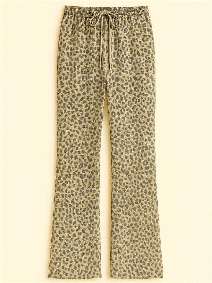 Women's Classic Street Style Leopard Printed Drawstring Wide-leg Pants