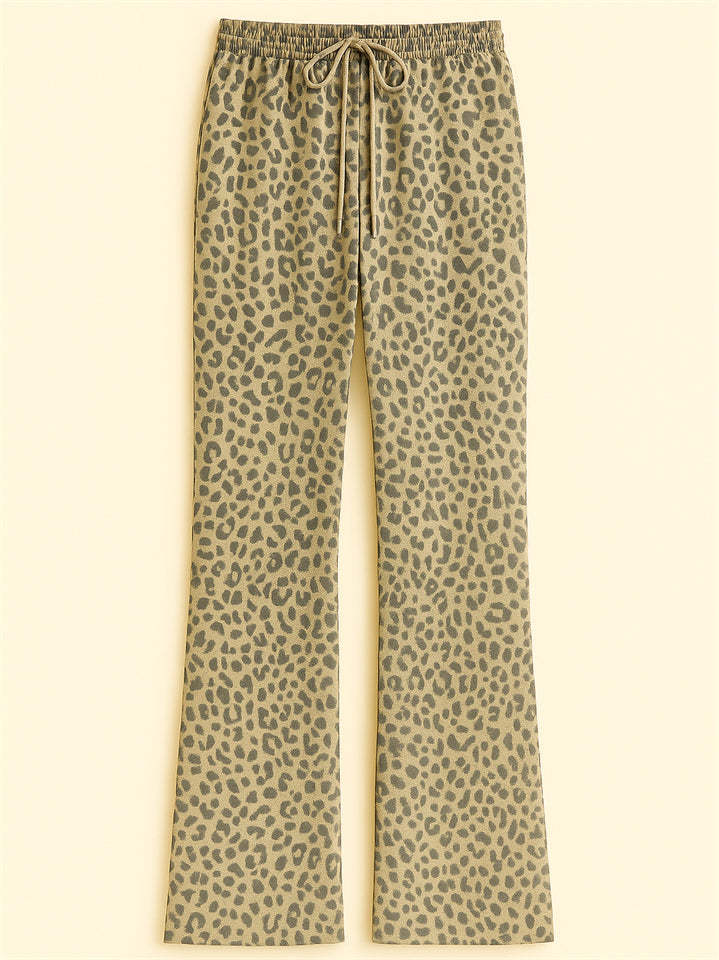 Women's Classic Street Style Leopard Printed Drawstring Wide-leg Pants