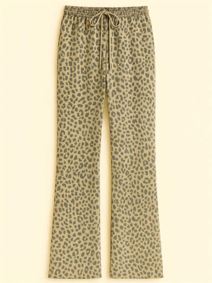 Women's Classic Street Style Leopard Printed Drawstring Wide-leg Pants