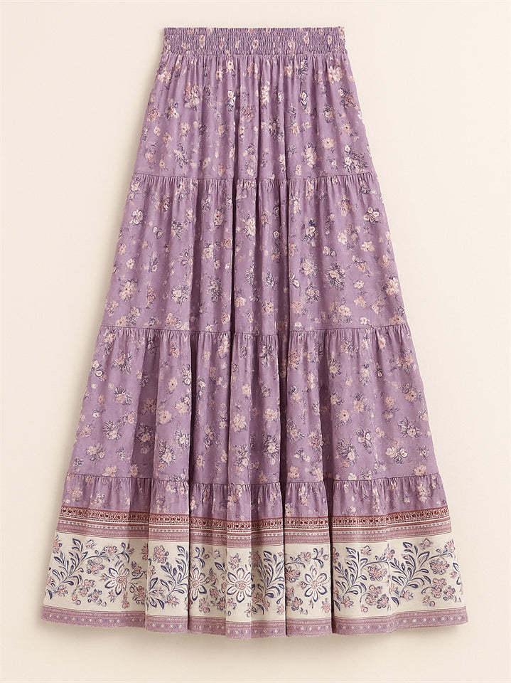 Women's Holiday Style Floral Printed Elastic High Waist Skirts