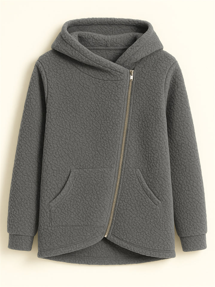 Women's Autumn Zip Up Asymmetric Long Sleeve Hooded Fleece Coats