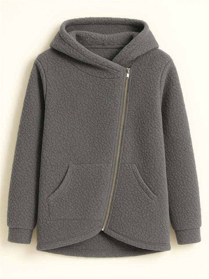 Women's Autumn Zip Up Asymmetric Long Sleeve Hooded Fleece Coats