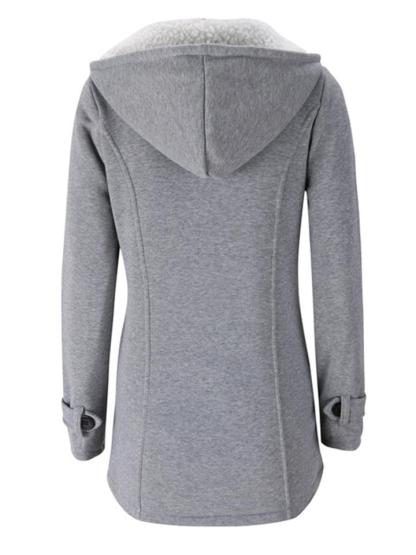 Women's Retro Fleeced Solid Color Horn Buckle Hooded Jackets