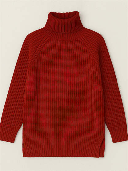 Women's Solid Color Turtleneck Split Hem Long Sleeve Knitted Sweaters