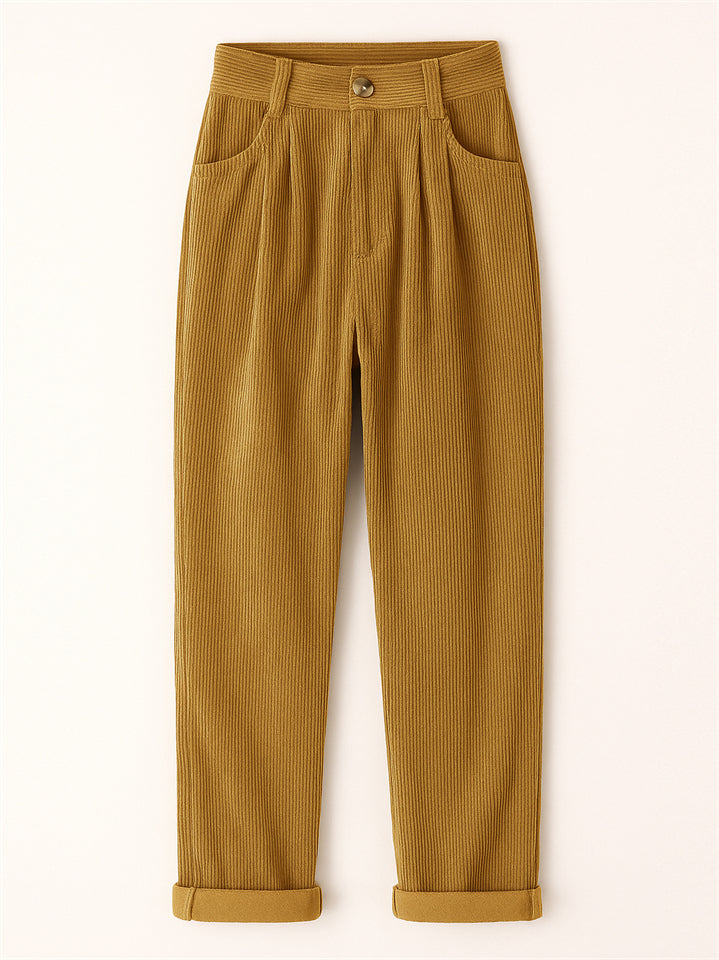 Women's Simple Solid Color High Waist Corduroy Pants