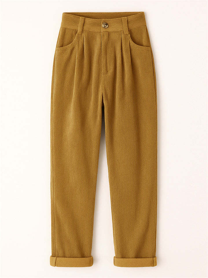 Women's Simple Solid Color High Waist Corduroy Pants