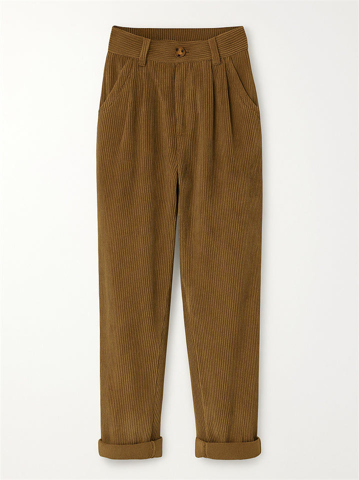 Women's Simple Solid Color High Waist Corduroy Pants