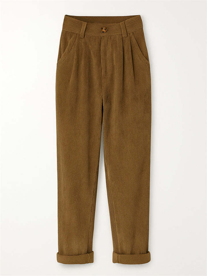 Women's Simple Solid Color High Waist Corduroy Pants