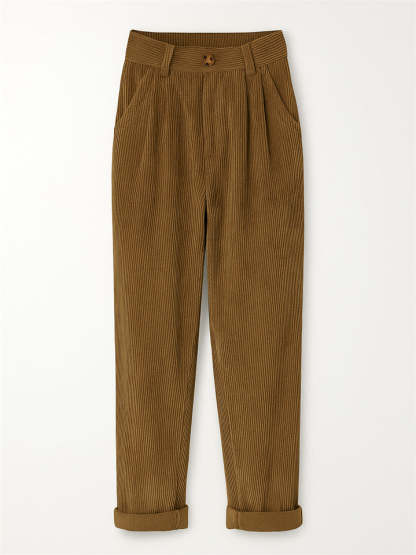 Women's Simple Solid Color High Waist Corduroy Pants