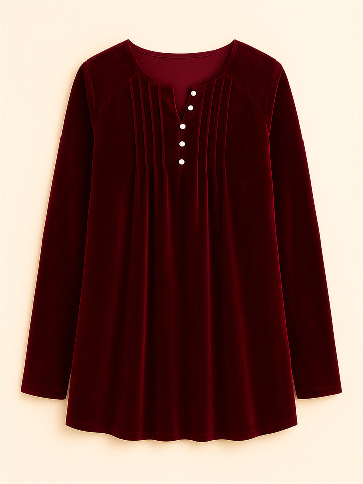 Women's Solid Color Velvet Pleated Asymmetrical Hem Long Sleeve Shirts