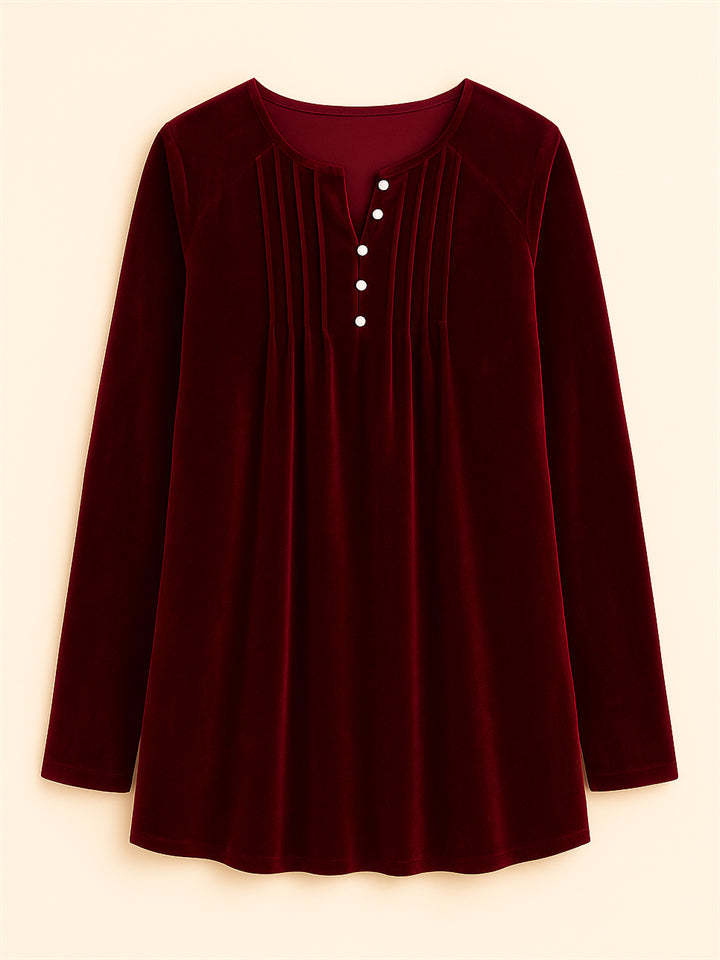 Women's Solid Color Velvet Pleated Asymmetrical Hem Long Sleeve Shirts