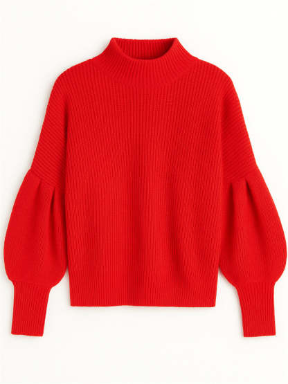 Women's Elegant Solid Color Turtle Neck Raglan Sleeve Knitted Sweater