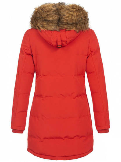 Women's Winter Solid Color Mid-Length Padded Coat with Faux Fur Hood