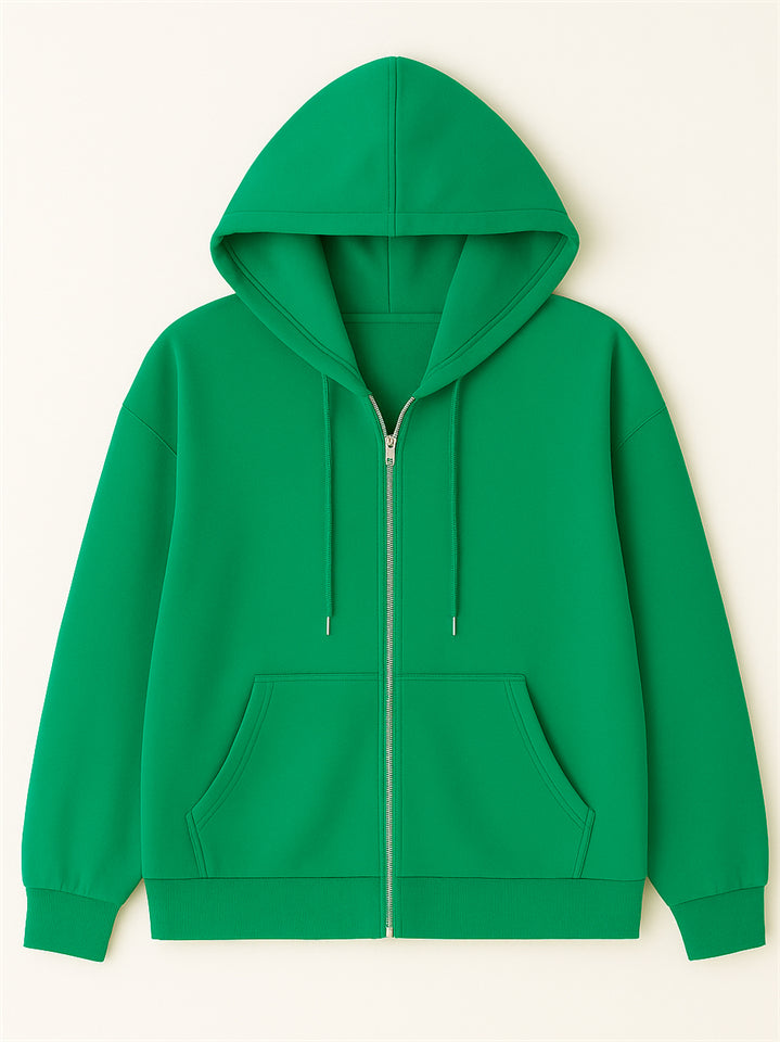Ladies Trendy Solid Color Zip Up Long Sleeve Hoodies