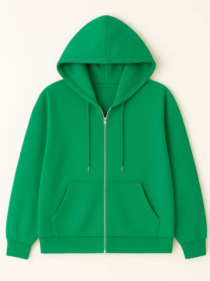 Ladies Trendy Solid Color Zip Up Long Sleeve Hoodies