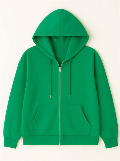 Ladies Trendy Solid Color Zip Up Long Sleeve Hoodies