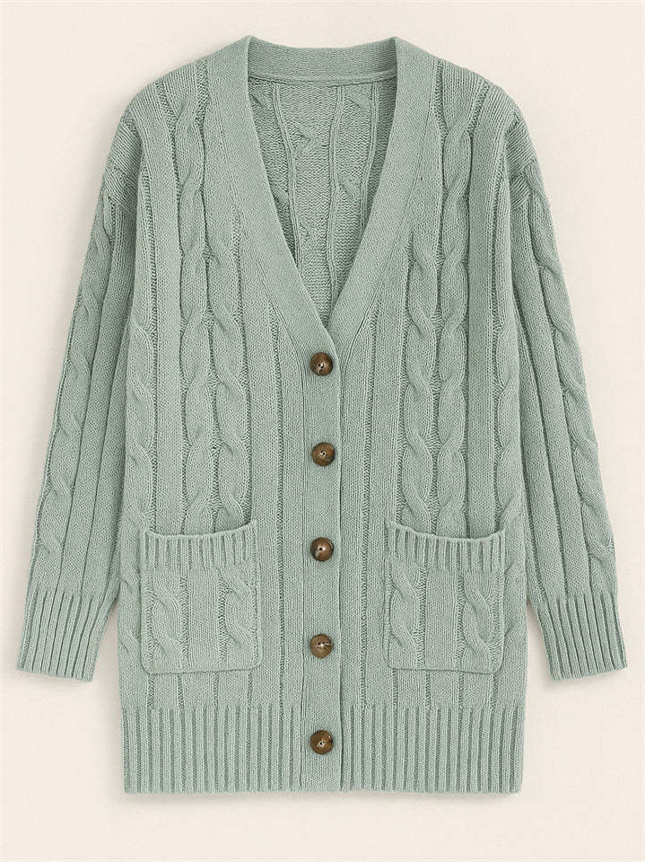 Women's Solid Color Ribbed Knit Button Up Cardigan Sweater with Pockets