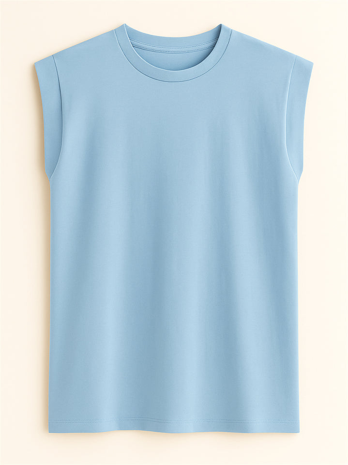Ladies' Elegant Macaron Color Round Neck Sleeveless Shirts