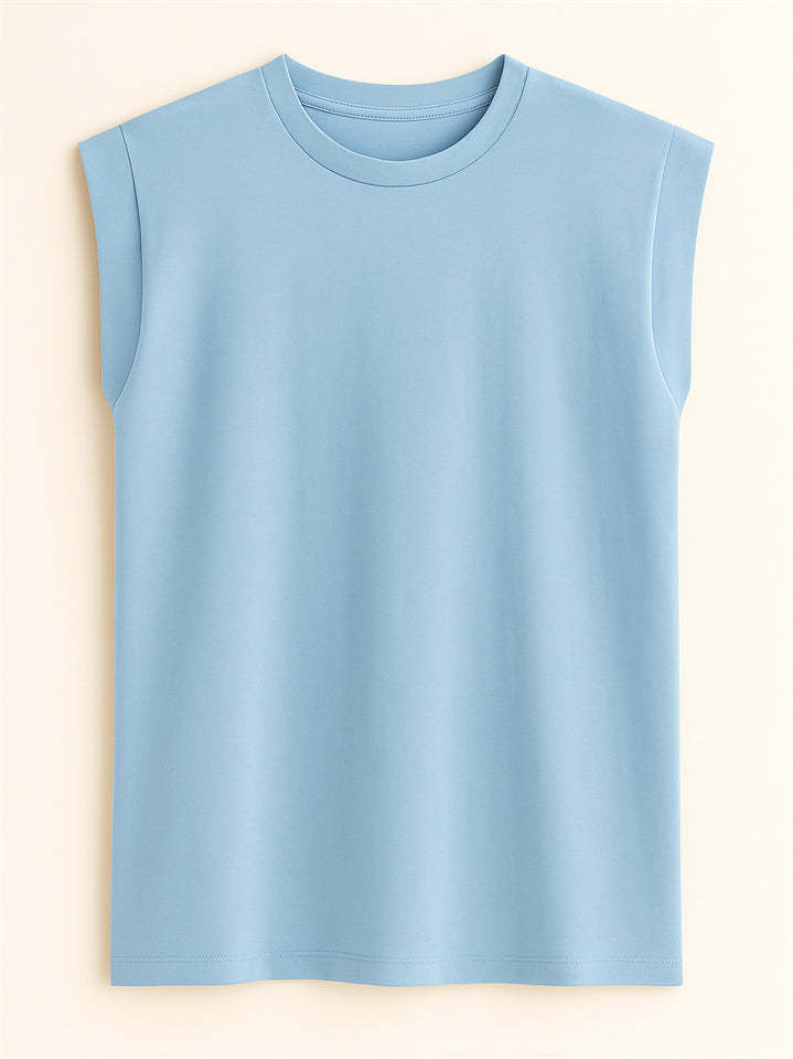 Ladies' Elegant Macaron Color Round Neck Sleeveless Shirts