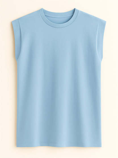 Ladies' Elegant Macaron Color Round Neck Sleeveless Shirts