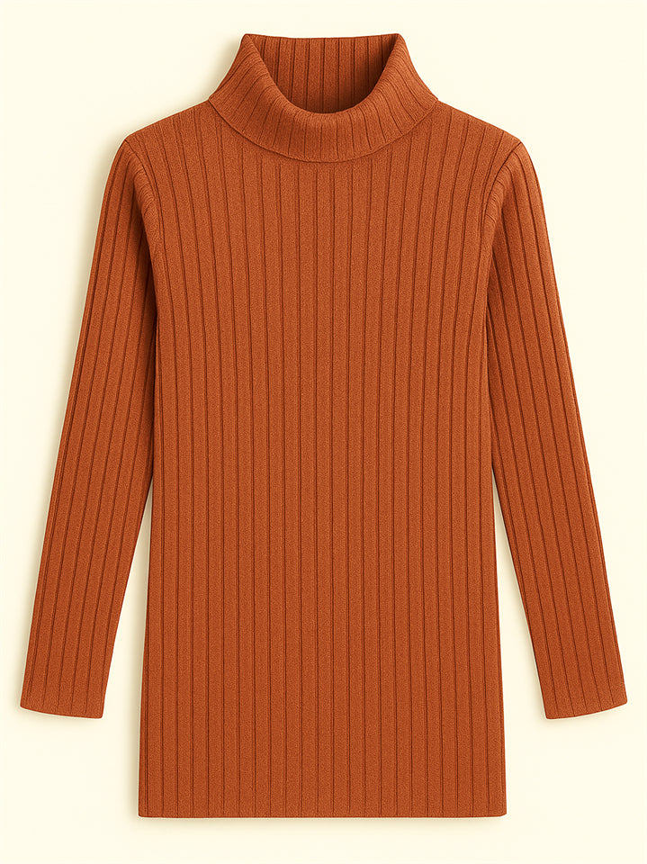 Ladies' Fitted High Neck Solid Color Pit Stripe Split Long-sleeved Sweaters