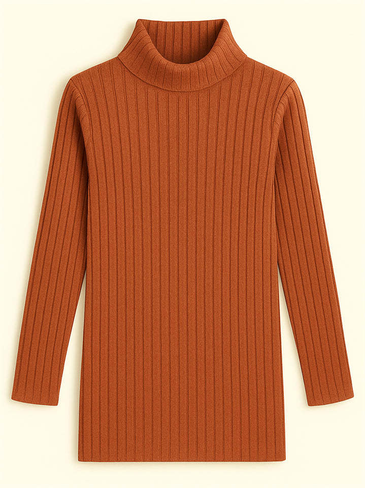 Ladies' Fitted High Neck Solid Color Pit Stripe Split Long-sleeved Sweaters