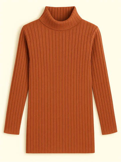Ladies' Fitted High Neck Solid Color Pit Stripe Split Long-sleeved Sweaters